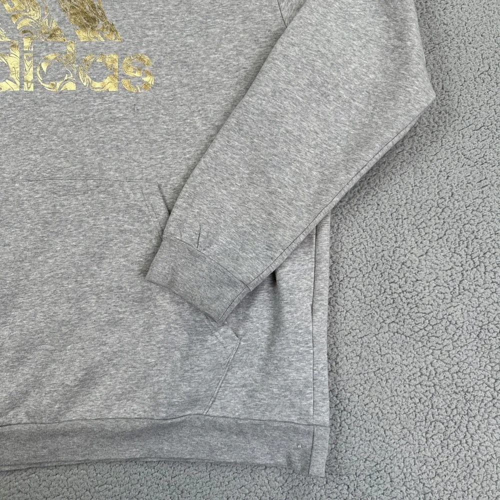 Adidas Liquid Gold Foil Badge of Sport Hoodie Men 2XL Heather Grey Pullover Logo